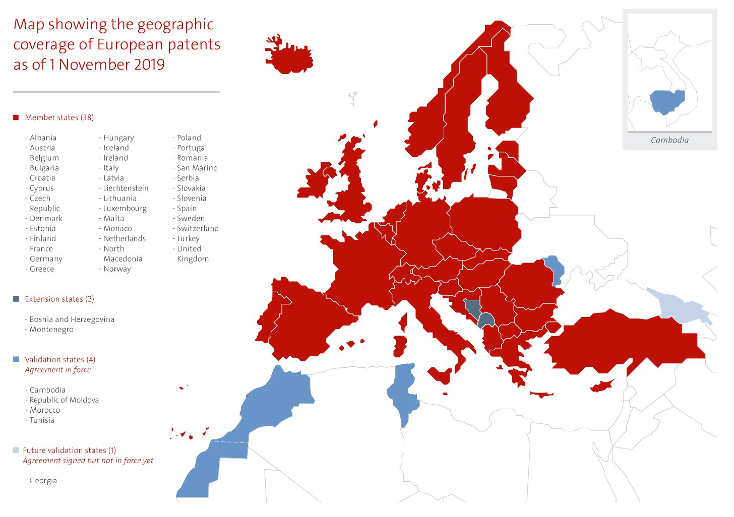 Map showing geographic coverage of European patents