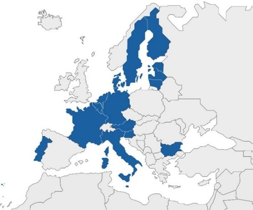 Map showing geographic coverage of unitary patent system